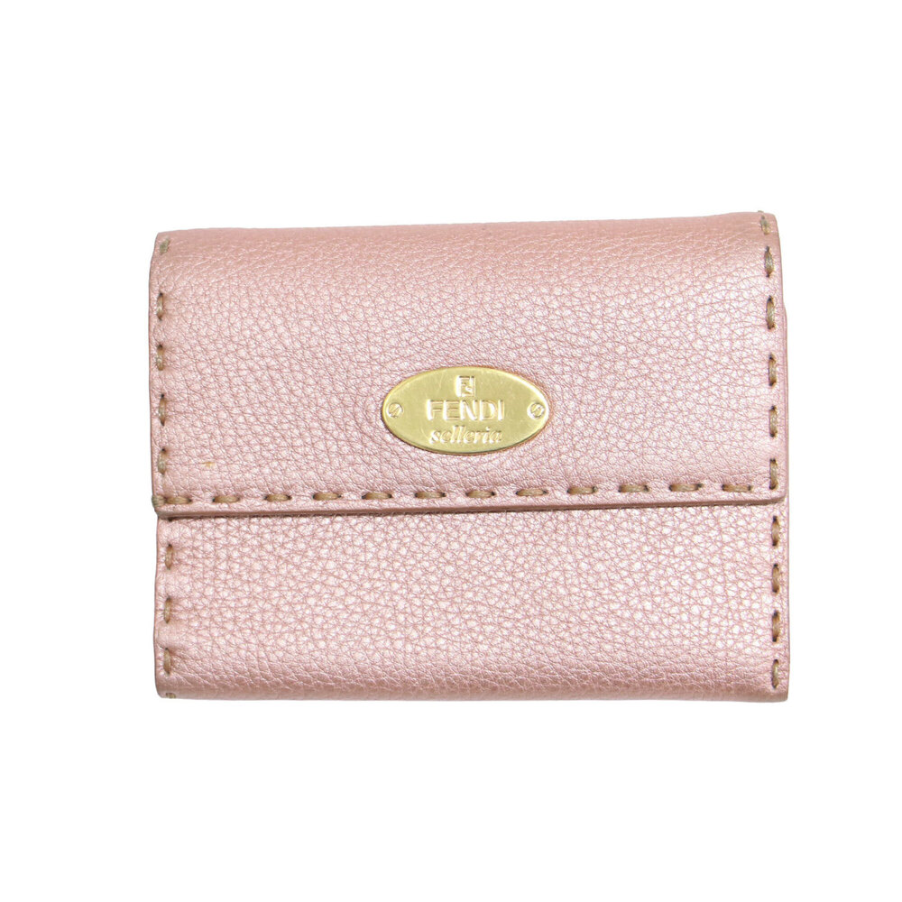 FENDI Selleria Leather Mini Wallet, Tri-fold Stitched, Pink, Women's